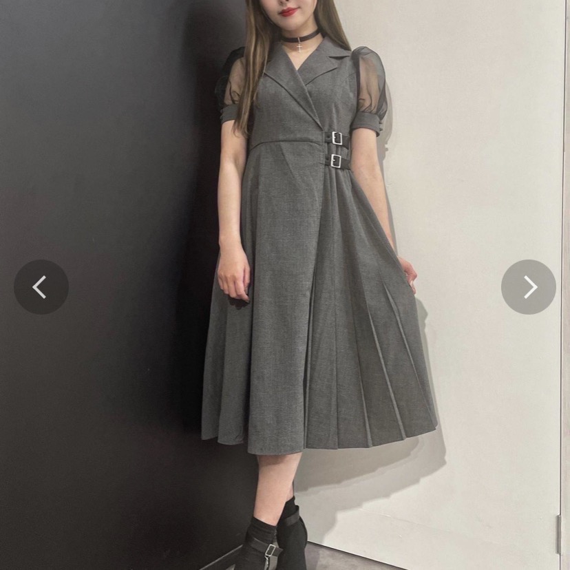 [全新］EATME 日本 日系 地雷系 量產型 V領灰色暗紋連身洋裝 連身裙 長洋 長裙 襬摺裙 正品-細節圖2