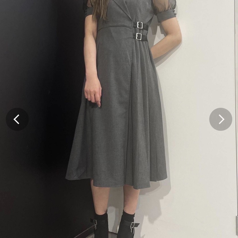 [全新］EATME 日本 日系 地雷系 量產型 V領灰色暗紋連身洋裝 連身裙 長洋 長裙 襬摺裙 正品-細節圖3