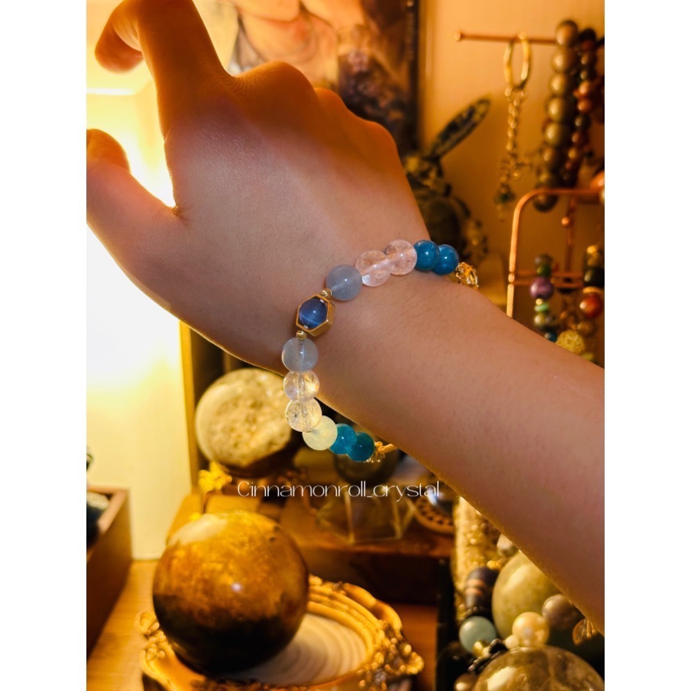 十月水晶☆微水晶能量陪伴🌿星辰🌙 人造藍貓眼、海藍寶、白阿塞、黑金骨幹、藍磷灰-細節圖4