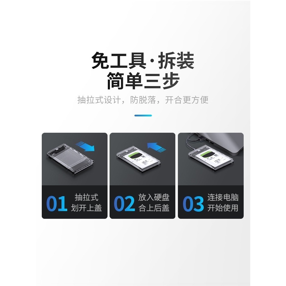 [2.5吋專用] 工具人 USB3.0 2.5吋SATA 硬碟外接盒 固態硬碟外接盒 透明系 透明外接盒-細節圖9