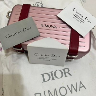 DIOR x RIMOWA聯名 鋁鎂金屬皮革吊帶手提包 單肩斜跨包 迷你化妝箱 禮盒包裝
