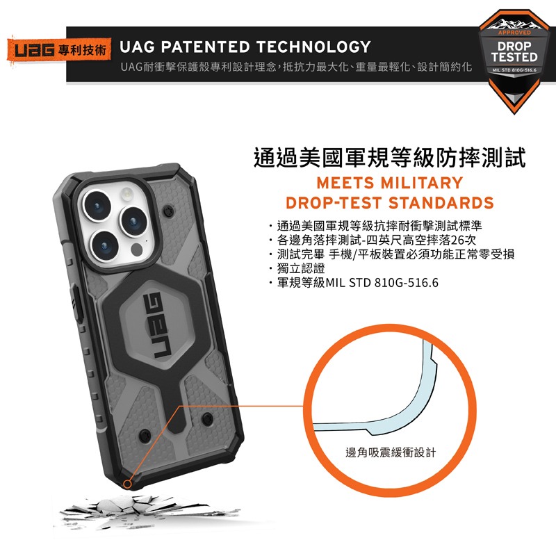 軍規防震手機殼  UAG iPhone 15系列  適用6.1/6.7吋 磁吸式耐衝擊保護殼 MagSafe 透色款-細節圖4