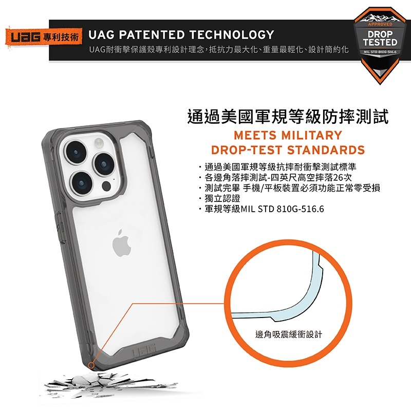 軍規防震手機殼  UAG iPhone 15系列 (適用6.1/6.7吋) 耐衝擊保護殼-全透款 愛瘋潮-細節圖4