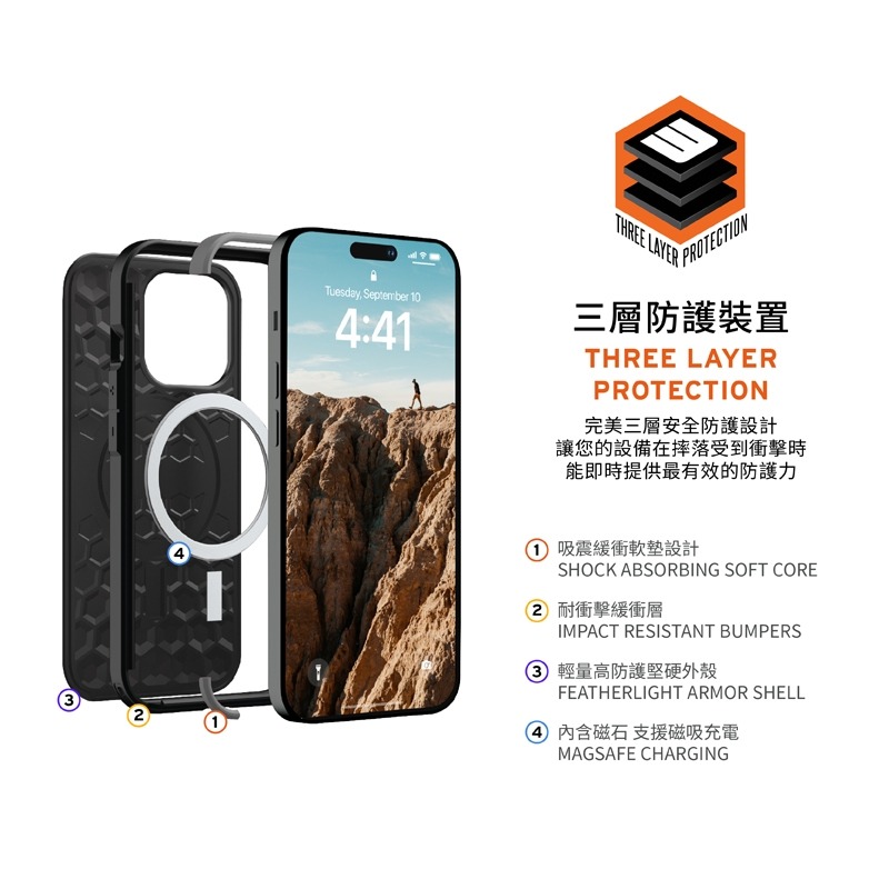 軍規防震手機殼 UAG  iPhone 15系列 (適用6.1/6.7吋) 磁吸式耐衝擊保護殼-簡約款 MagSafe-細節圖5