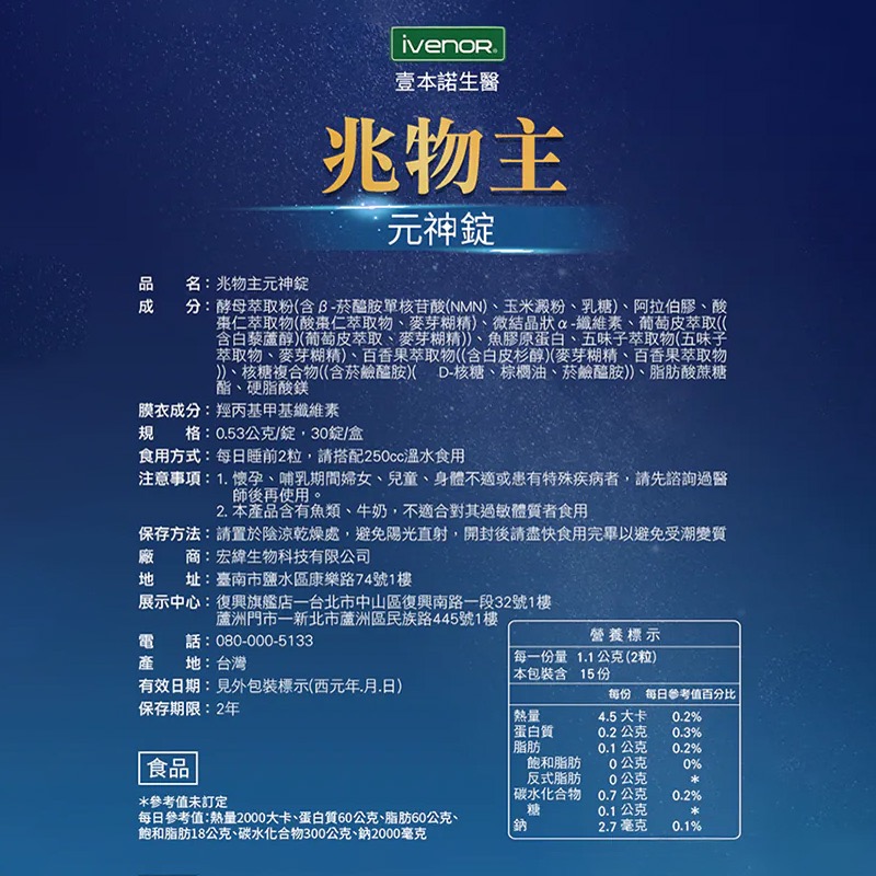 ㊣原廠授權經銷 IVENOR 壹本諾生醫 兆物主 元神錠（知名主播代言推薦）-細節圖4