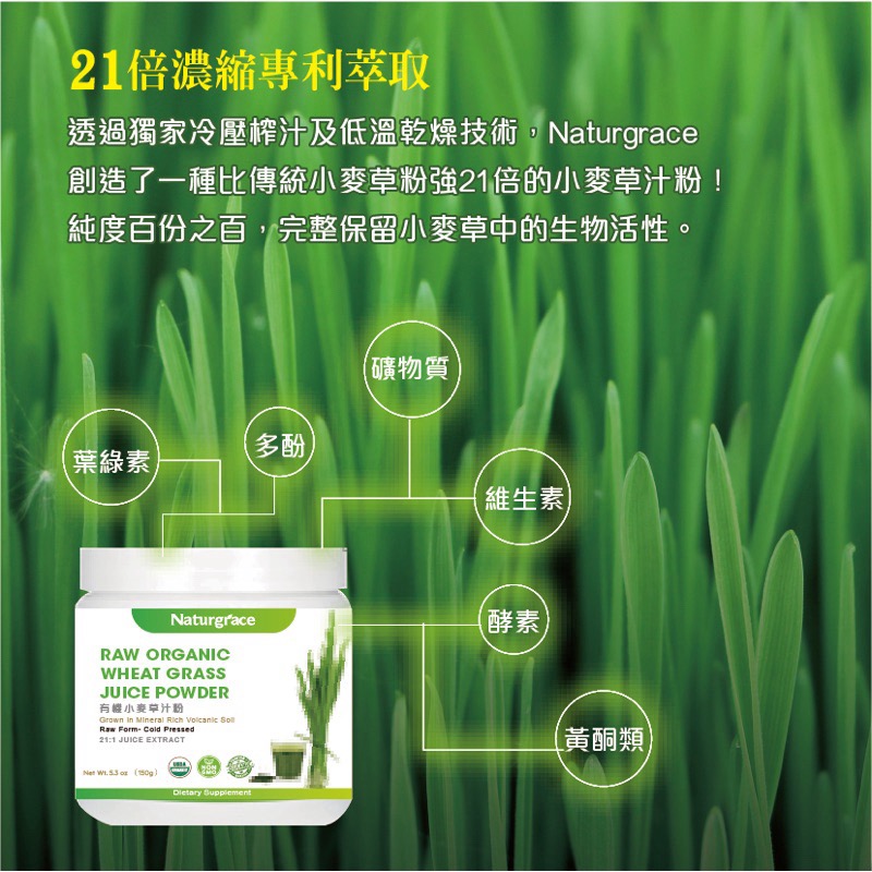 Naturgrace 樂而泉 有機小麥草汁粉 Wheat Grass Juice Powder 150g-細節圖7