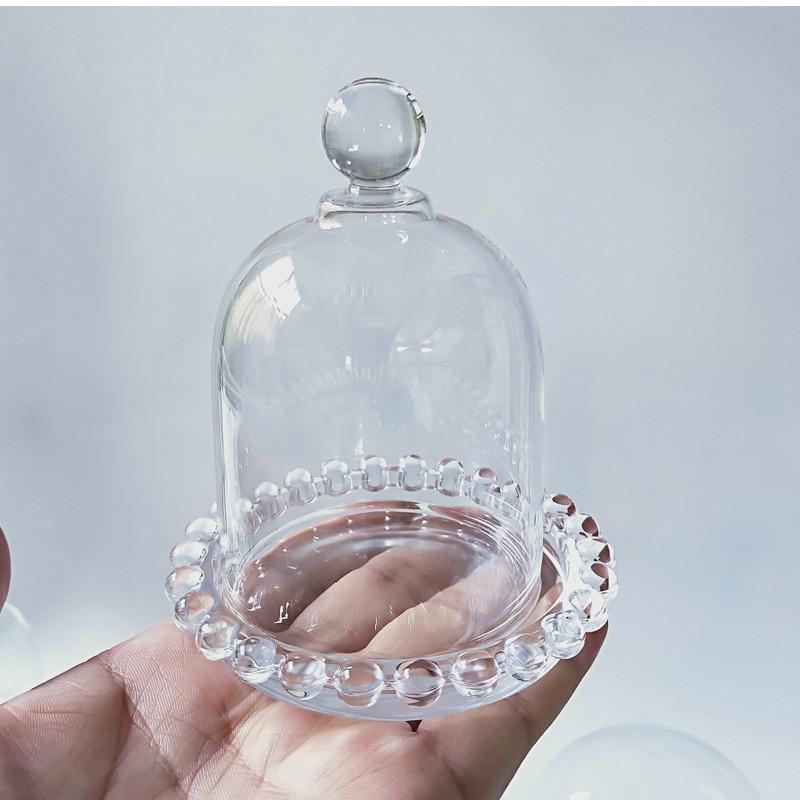 圓珠點玻璃盤 袖珍玻璃盅 燈玻璃罩 透明玻璃防塵罩 小玻璃罩 DIY防塵 不凋花 恆星花 乾燥花 永生花玻璃罩 蠟燭罩-細節圖2