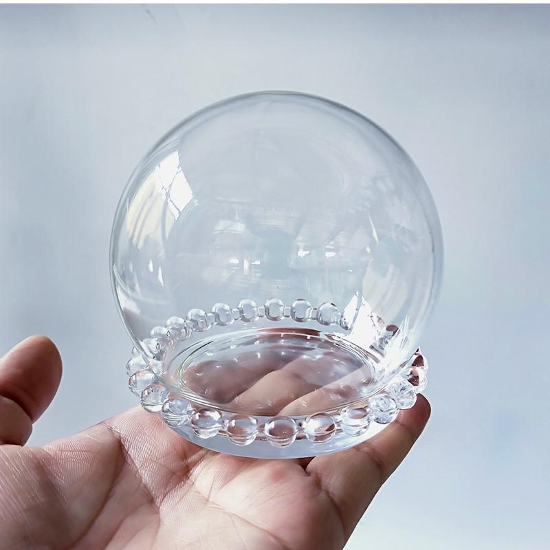 圓珠點玻璃盤 袖珍玻璃盅 燈玻璃罩 透明玻璃防塵罩 小玻璃罩 DIY防塵 不凋花 恆星花 乾燥花 永生花玻璃罩 蠟燭罩-細節圖3