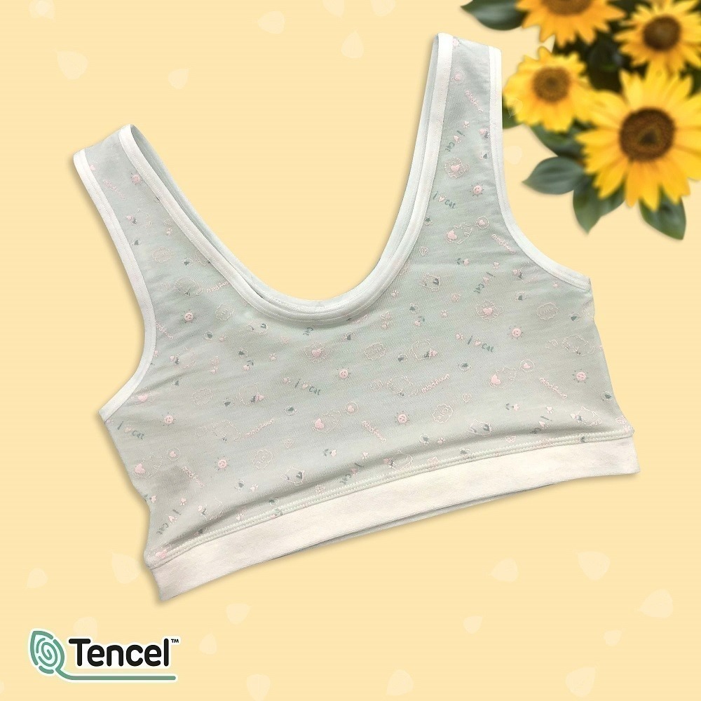 【annypepe】成長內衣 短版背心型 奧地利天絲 小肥貓-粉綠色 140～165 (成長型內衣 少女內衣)-細節圖2