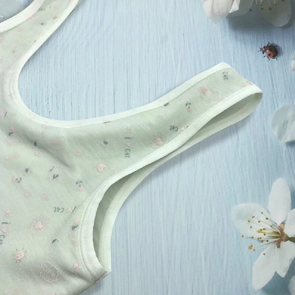 【annypepe】成長內衣 短版背心型 奧地利天絲 小肥貓-粉綠色 140～165 (成長型內衣 少女內衣)-細節圖3