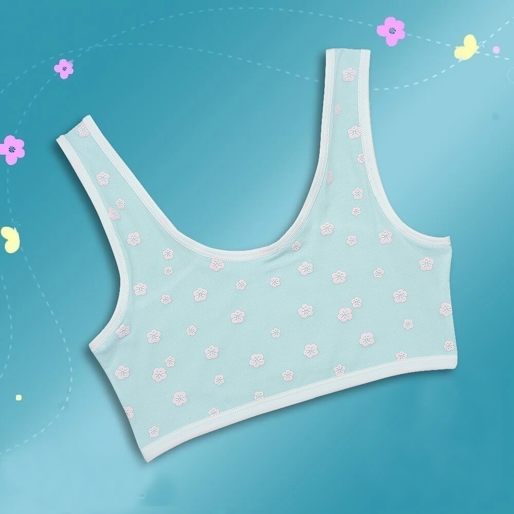 【annypepe】成長內衣 短版背心型 莫代爾 V3 超涼感 花之舞-琉璃藍130～165(成長型內衣 少女內衣)-細節圖2