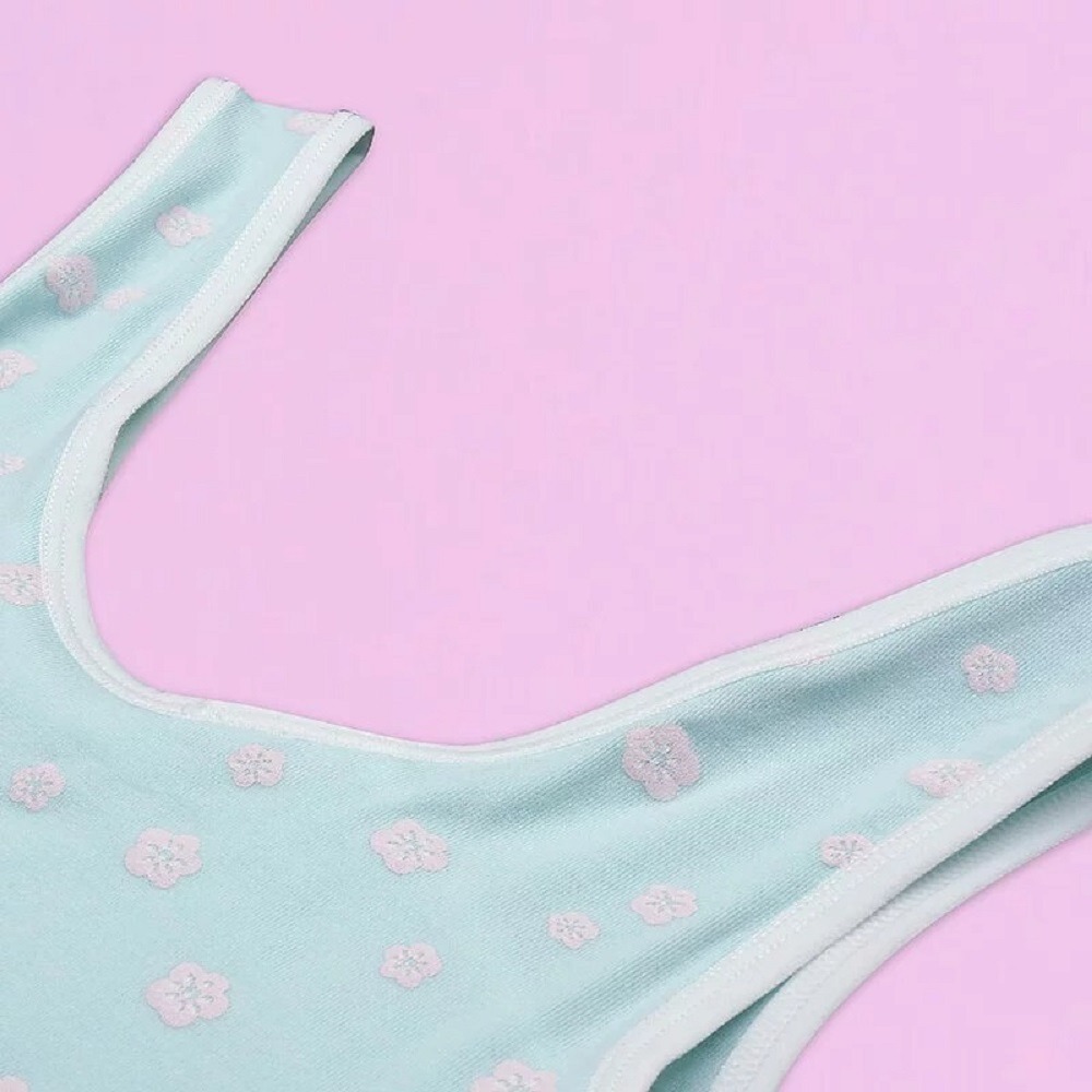 【annypepe】成長內衣 短版背心型 莫代爾 V3 超涼感 花之舞-琉璃藍130～165(成長型內衣 少女內衣)-細節圖3