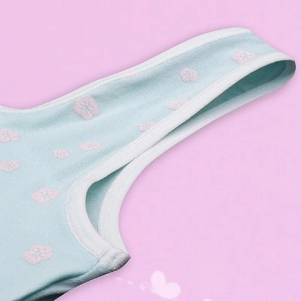 【annypepe】成長內衣 短版背心型 莫代爾 V3 超涼感 花之舞-琉璃藍130～165(成長型內衣 少女內衣)-細節圖4