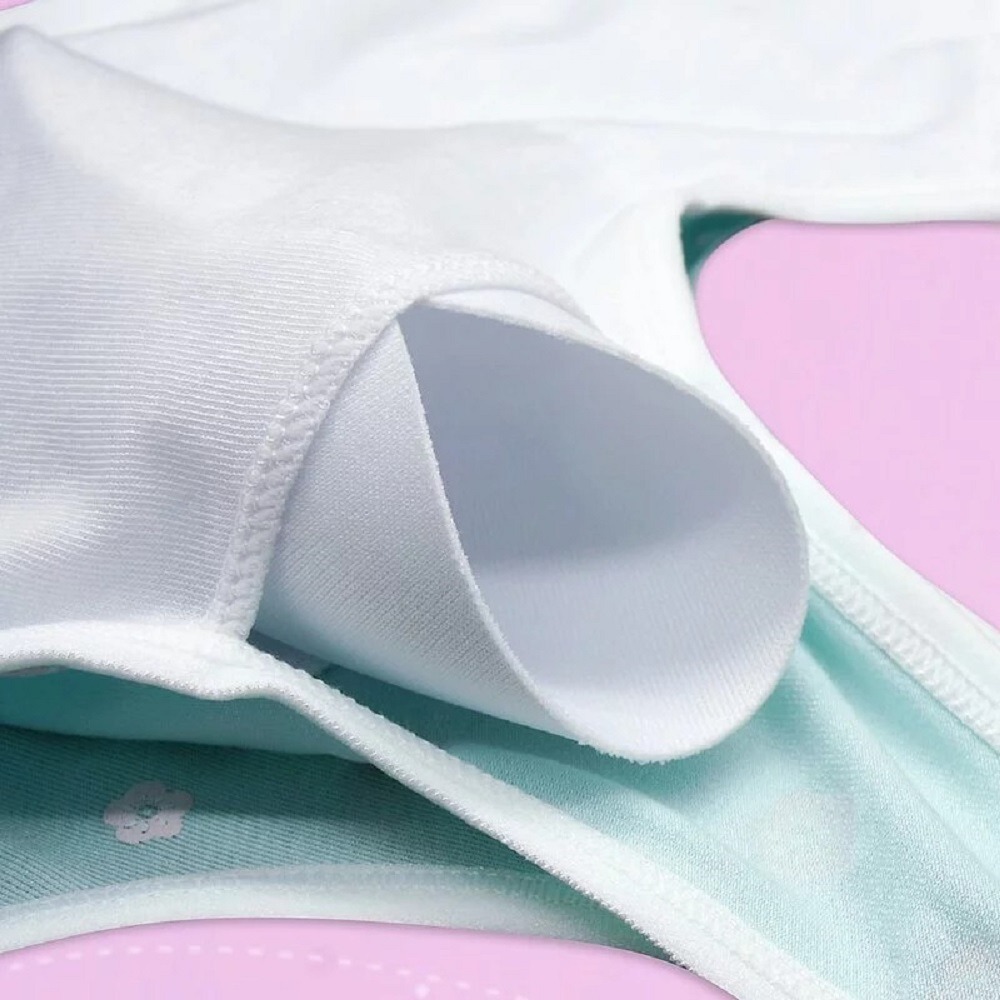 【annypepe】成長內衣 短版背心型 莫代爾 V3 超涼感 花之舞-琉璃藍130～165(成長型內衣 少女內衣)-細節圖5