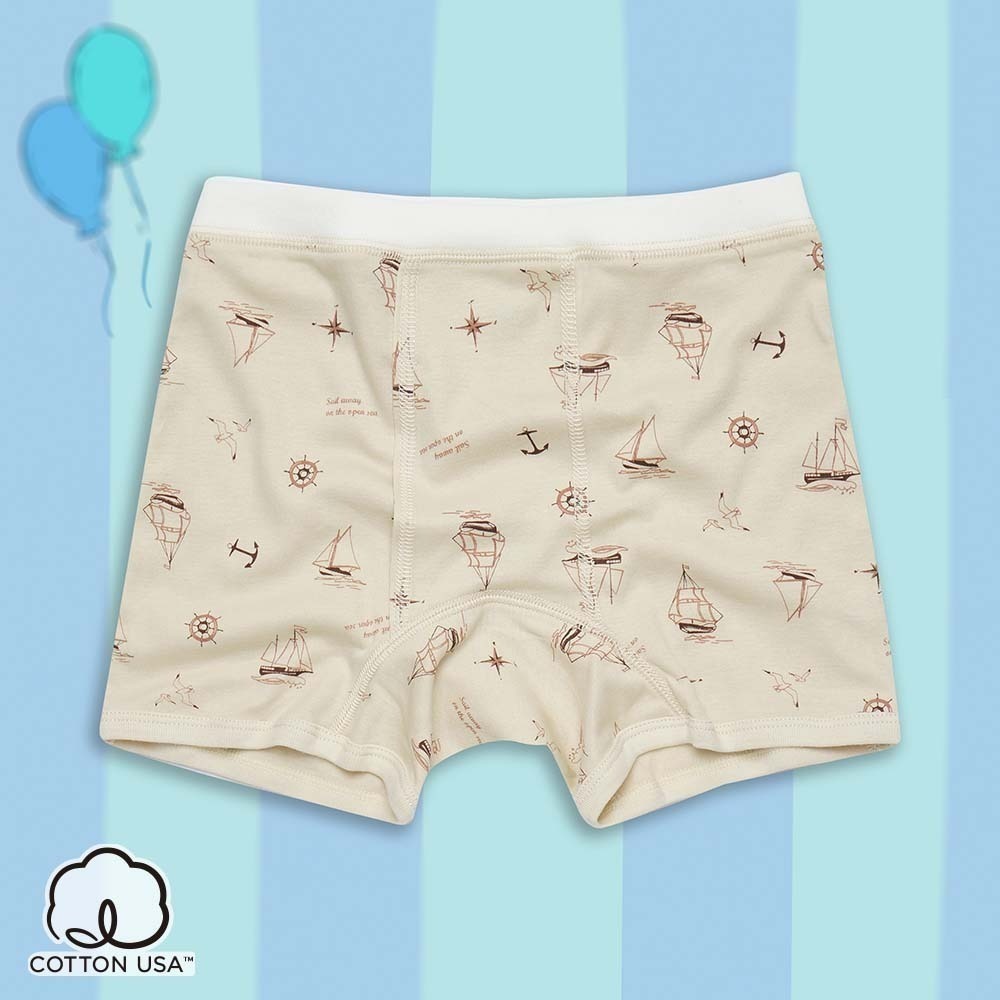 【annypepe】男童四角褲 純棉 帆船-米白100～150  (兒童內褲 兒童四角褲)-細節圖3