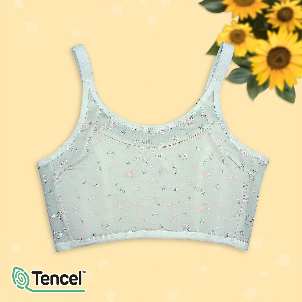 【annypepe】成長內衣二階 短版肩帶型 奧地利天絲 小肥貓-粉綠140～165 (成長型內衣 少女內衣)-細節圖2