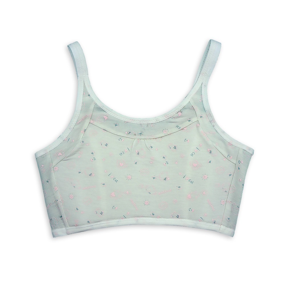 【annypepe】成長內衣二階 短版肩帶型 奧地利天絲 小肥貓-粉綠140～165 (成長型內衣 少女內衣)-細節圖3