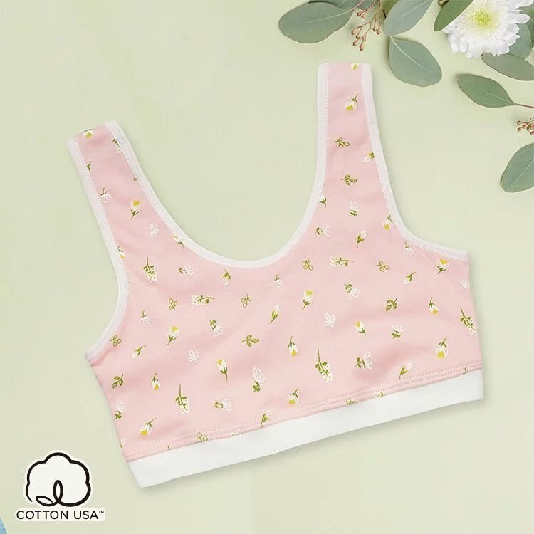 【annypepe】成長內衣 短版背心型 純棉 小白花-粉紅130~165 (成長型內衣 少女內衣)-細節圖3