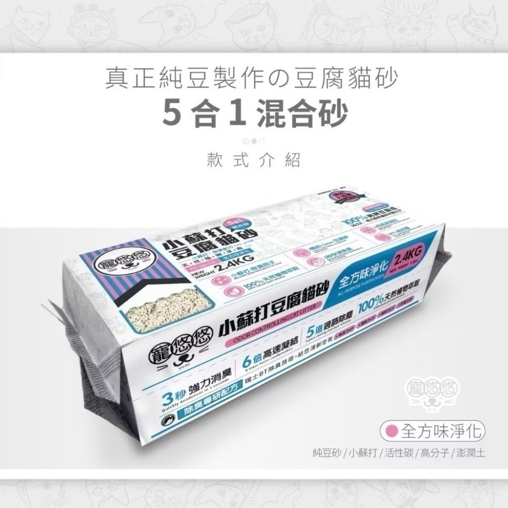 ✨【168汪喵】✨🎉整箱宅配免運🎉送購物袋 寵悠悠 小蘇打 豆腐砂 2.4kg 純豌豆製 原味 白茶 蒼蘭  5合1-規格圖5