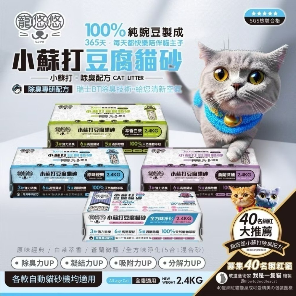 ✨【168汪喵】✨🎉整箱宅配免運🎉送購物袋 寵悠悠 小蘇打 豆腐砂 2.4kg 純豌豆製 原味 白茶 蒼蘭  5合1-規格圖5