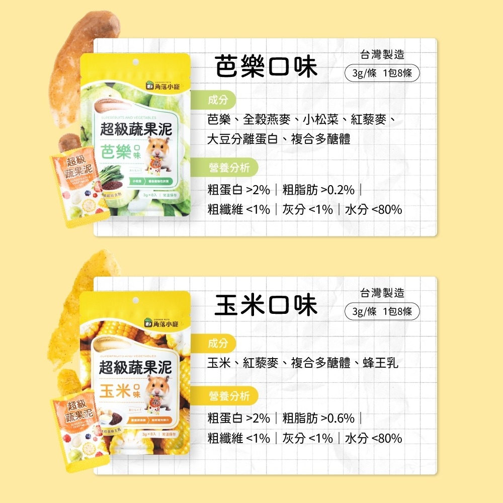 ✨【168汪喵】✨ 【角落小寵】倉鼠零食 超級蔬果泥 天然蔬果 無色素 超級食物 小動物 倉鼠 零食-細節圖3