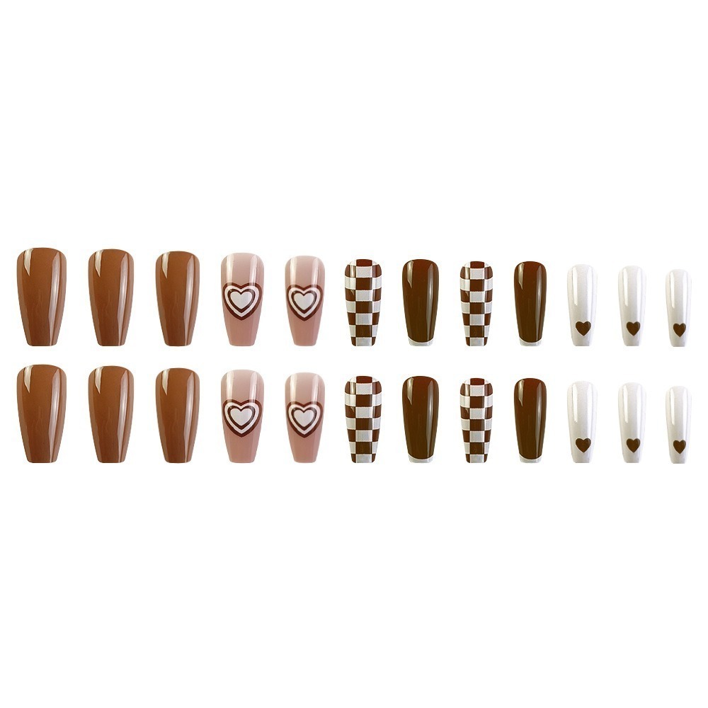 Nail Ballet美甲🐳小紅書棋盤格愛心美甲貼片 指甲貼片 長款 美甲片 指甲片 指甲片 穿戴甲 穿戴美甲 甲片-細節圖2