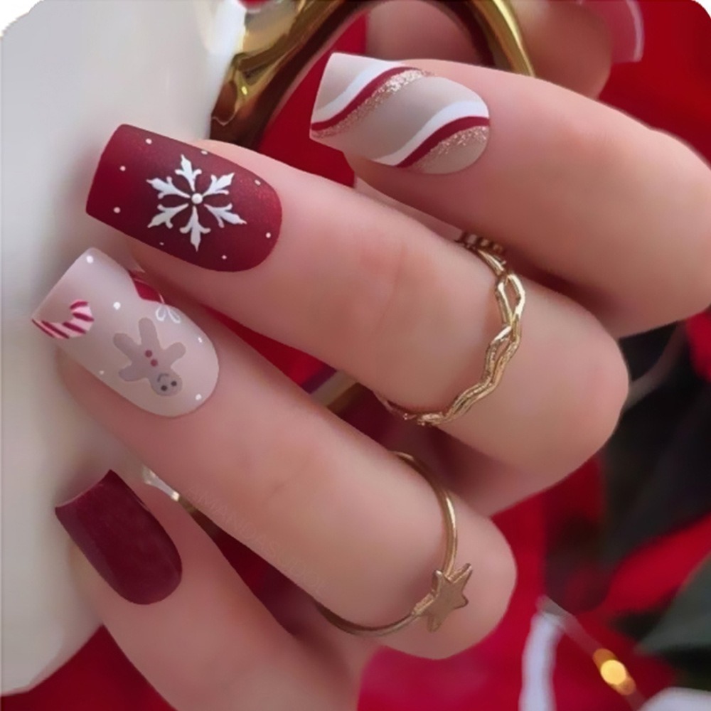 聖誕節美甲 ❄️超可愛薑餅人耶誕雪花指甲片 美甲貼片 美甲貼 指甲貼片 指甲貼 穿戴甲 Xmas nails-細節圖2