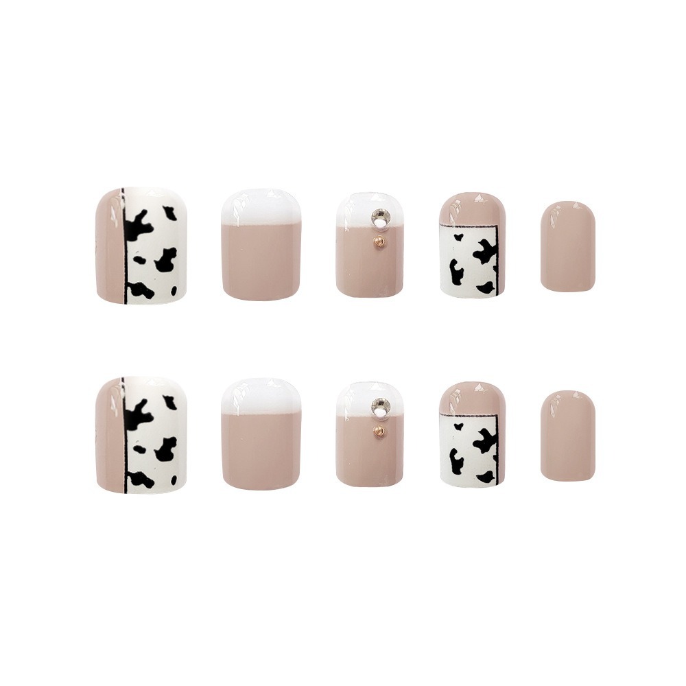 聖誕節新款OL氣質裸色奶牛紋豹紋法式穿戴甲 假指甲貼片 美甲片 法式指甲 新娘美甲片 法式光療甲片 指甲片 指甲貼-細節圖3