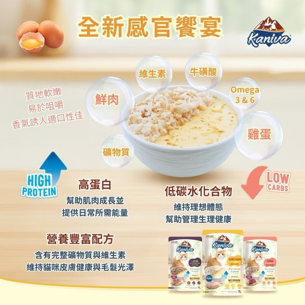 ~Petroyal~Kaniva 卡咪哇 蒸蛋餐包 無膠貓餐包 70g  鮪魚 雞肉 羊肉 貓副食 濕糧 貓餐包 整盒-細節圖6