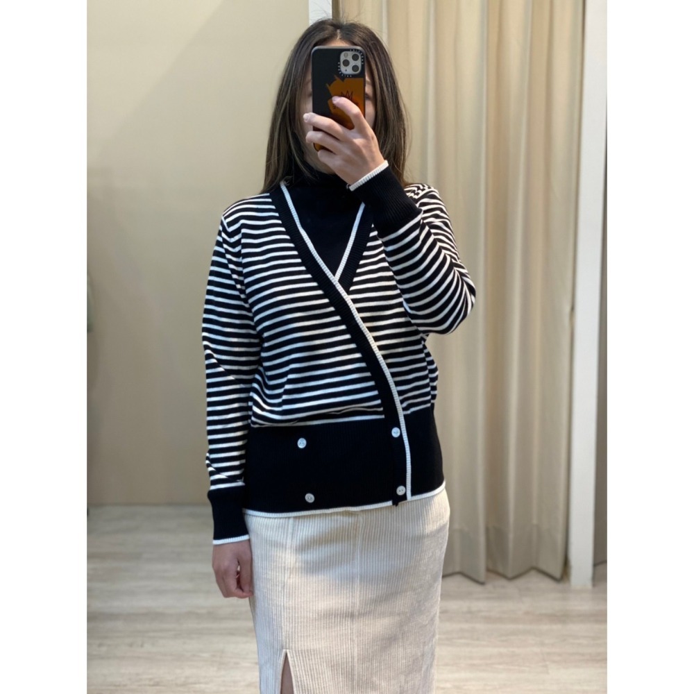 高領拼接條紋假兩件-細節圖2