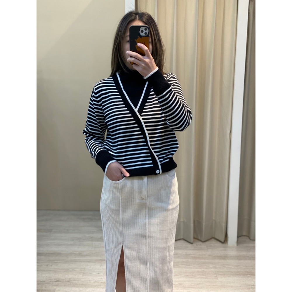 高領拼接條紋假兩件-細節圖3