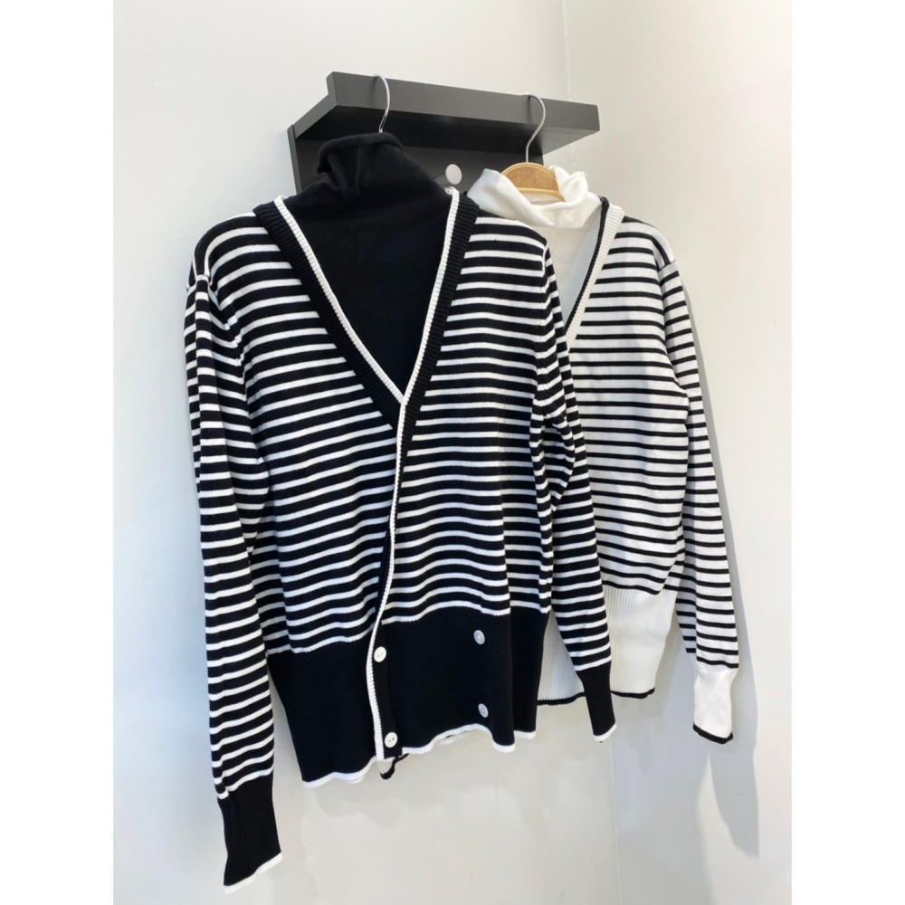 高領拼接條紋假兩件-細節圖4