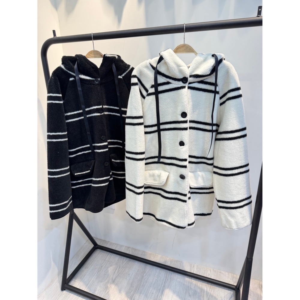 連帽條文長版外套-細節圖2