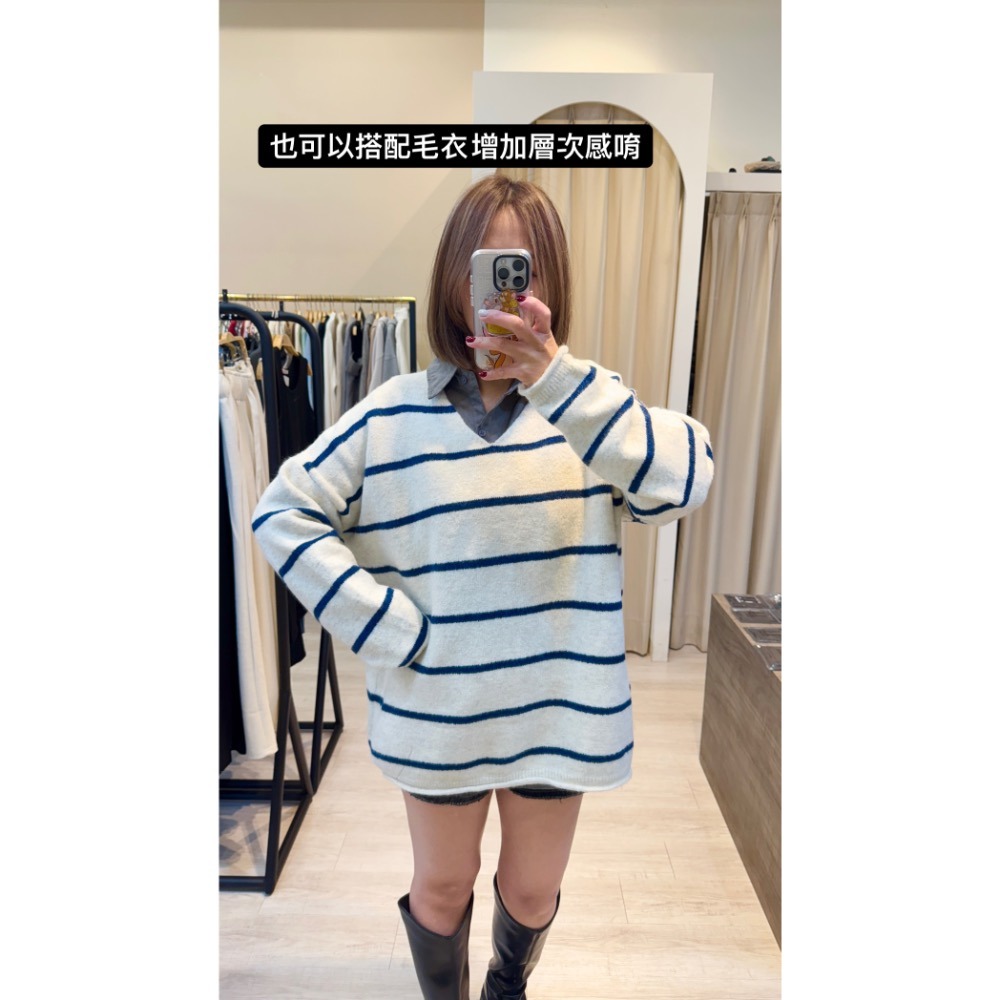 V領寬版細條毛衣-細節圖3