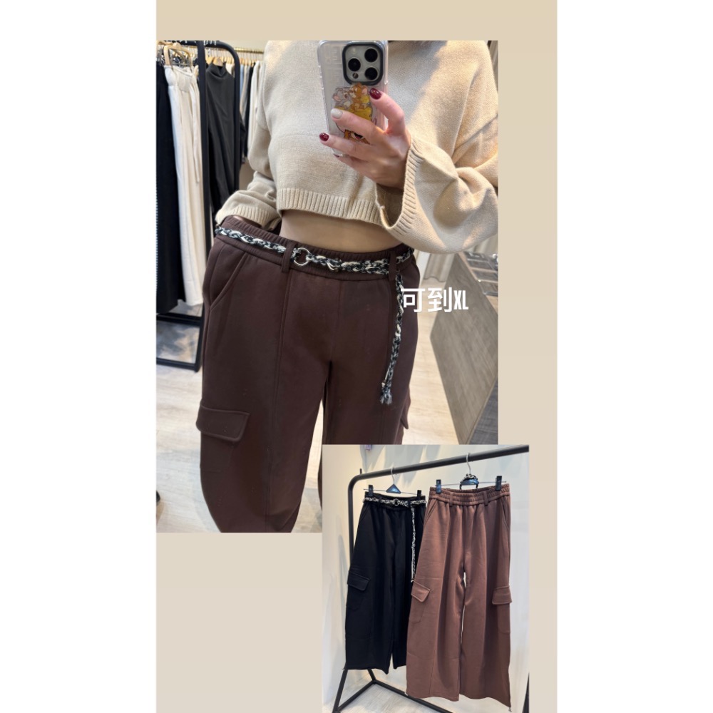 重磅太空棉彎刀褲附腰帶-細節圖2