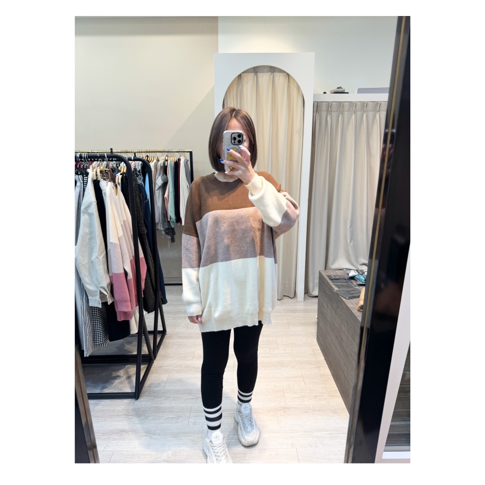 撞色針織長版衫-細節圖3