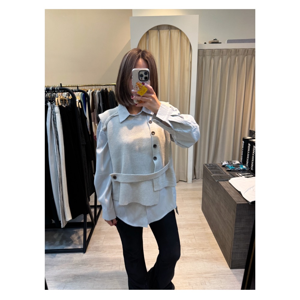 襯衫+造型毛衣背心-細節圖2