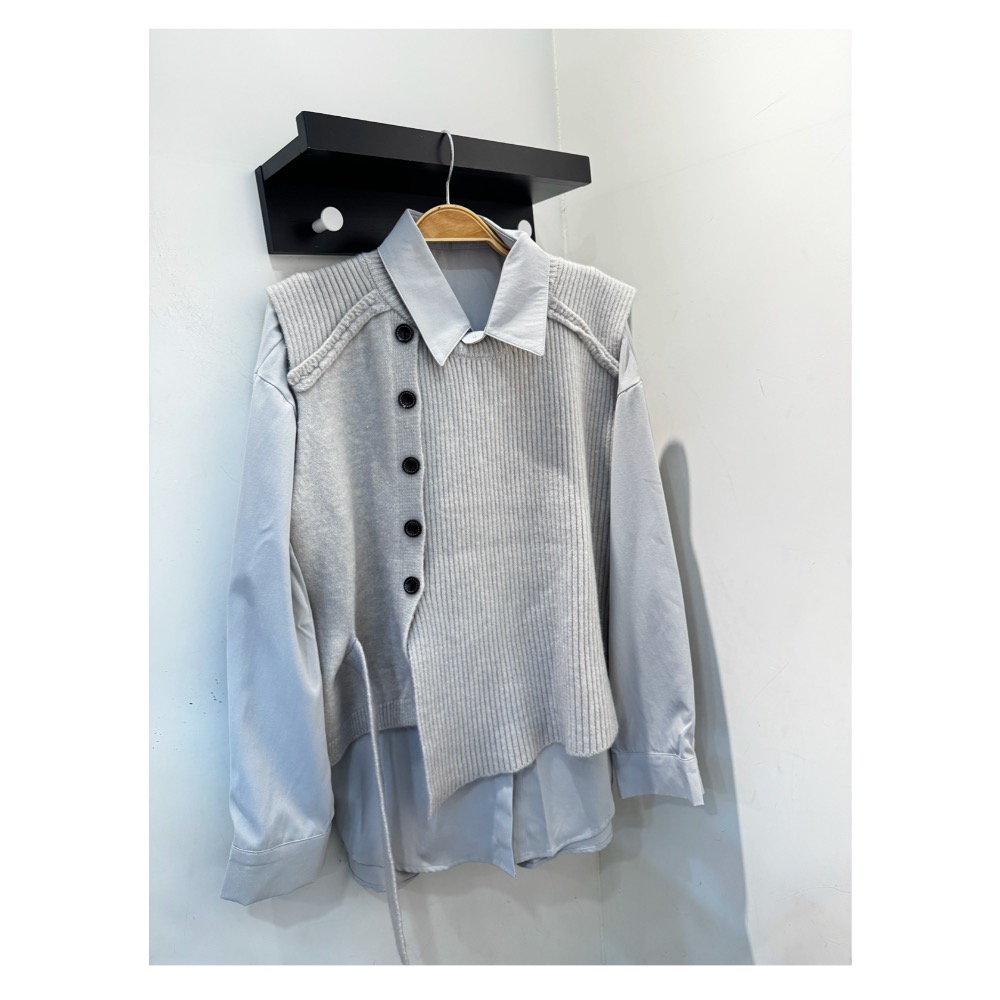 襯衫+造型毛衣背心-細節圖3