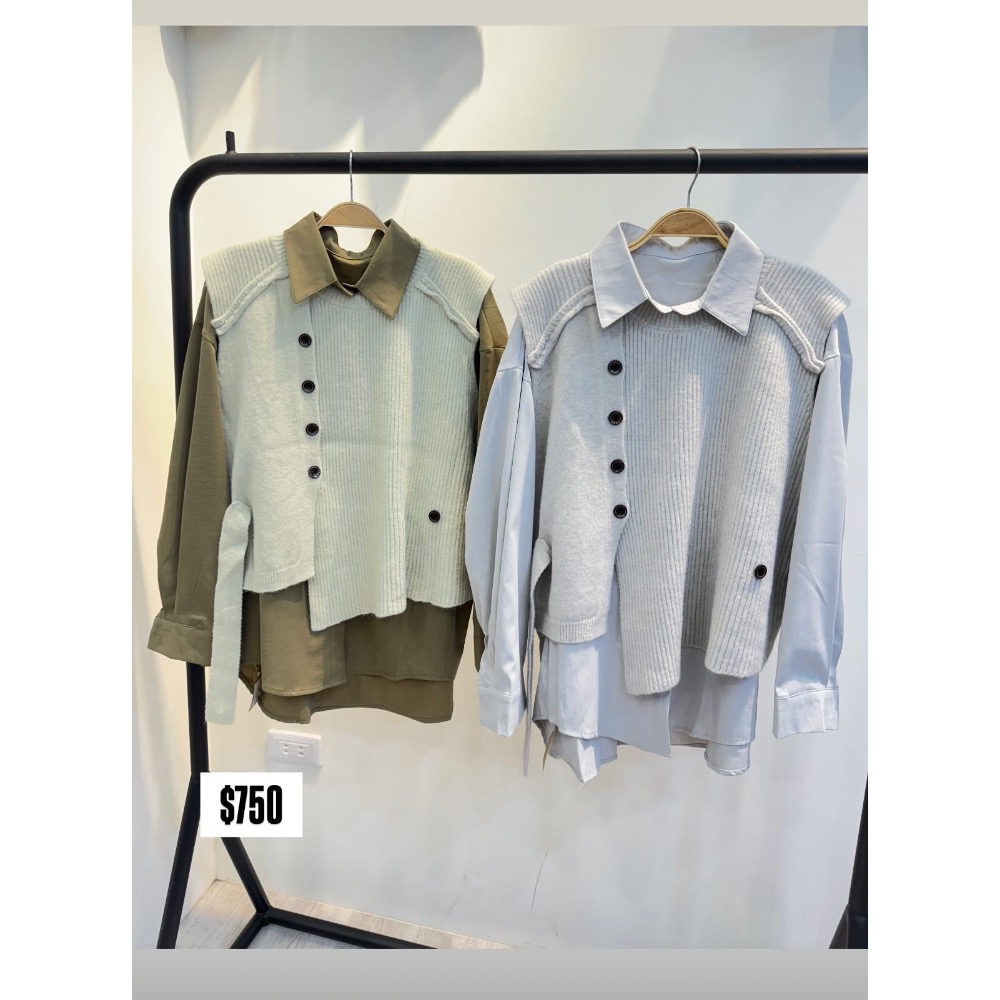 襯衫+造型毛衣背心-細節圖4