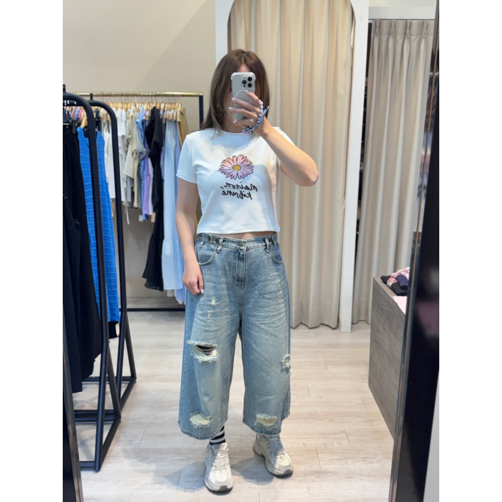 🇰🇷腰扣刷破七分褲-細節圖4