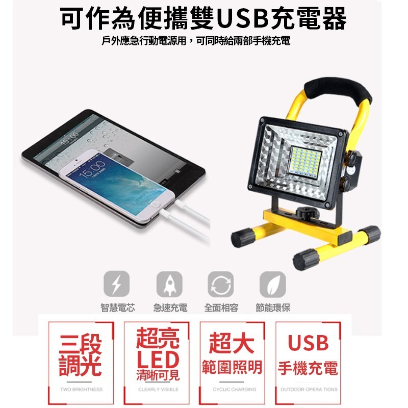 【100W LED 戶外 照明燈 當天出貨】可充電 LED 探照燈 工業級地燈 露營 燈 工地 釣魚 地燈 緊急照明燈-細節圖5
