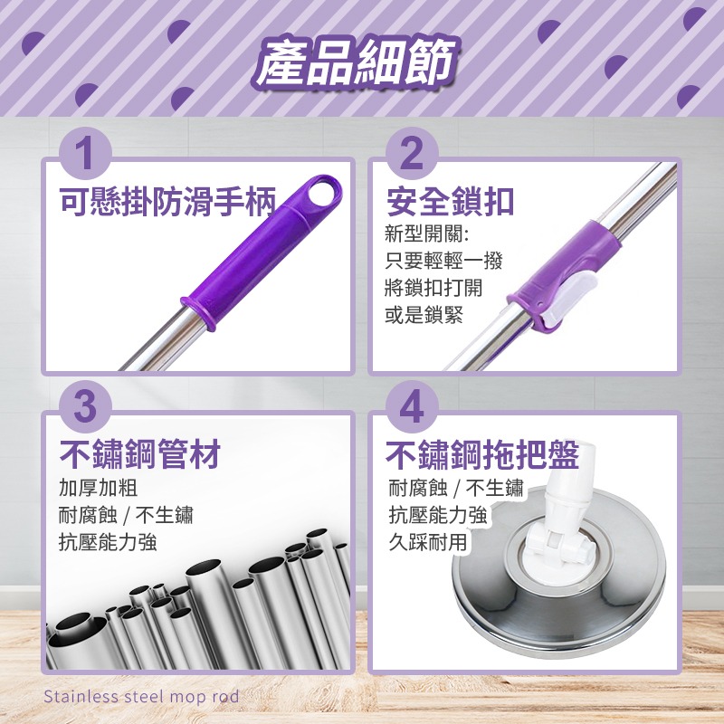 拖把桿 手壓式 加粗款 好X拖 副廠 快速出貨 通用 不鏽鋼 拖把桿 手壓 腳踏 拖把 鐵盤 桿子 旋轉拖把桿 九成通用-細節圖6