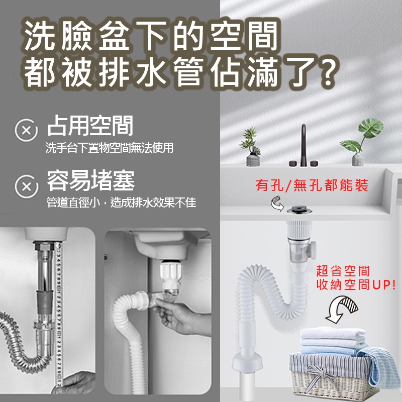 洗臉盆 防臭 防蟲 下水器套装 横排竖排通用 彈跳芯 快速出貨 排水口 臉盆 下水管 排水管 落水頭 配件 浴室 衛浴-細節圖2
