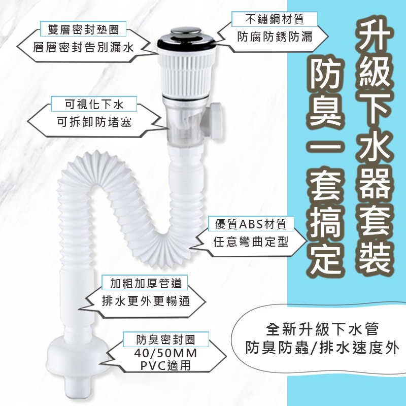 洗臉盆 防臭 防蟲 下水器套装 横排竖排通用 彈跳芯 快速出貨 排水口 臉盆 下水管 排水管 落水頭 配件 浴室 衛浴-細節圖4