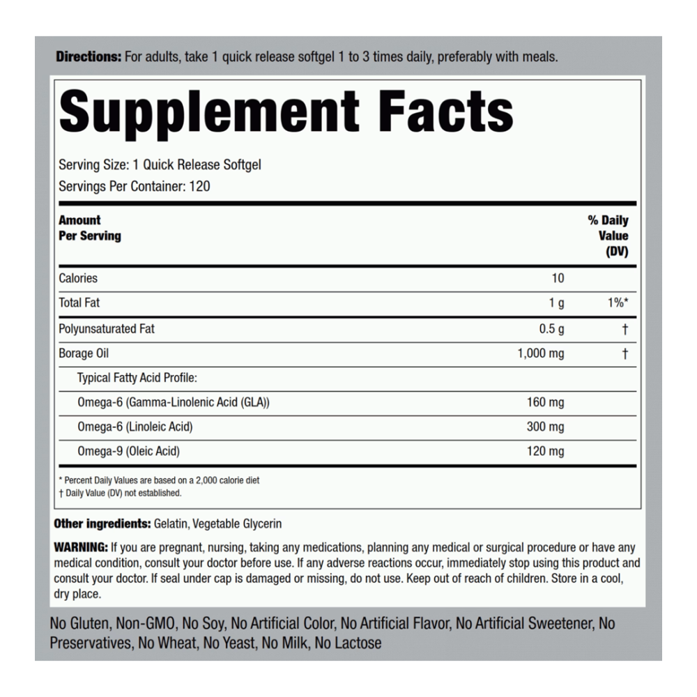 ֍波波喜悅֍ 正品- 琉璃苣油（Borage Oil） 1000 mg 120 粒快速釋放軟膠囊-細節圖2