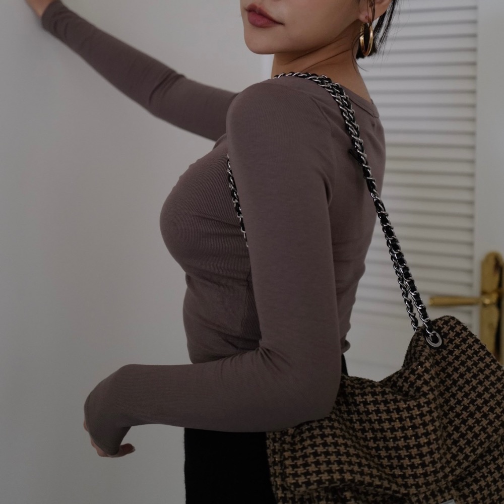 FOR mia｜WTE胸抓皺顯瘦羅紋上衣-細節圖2