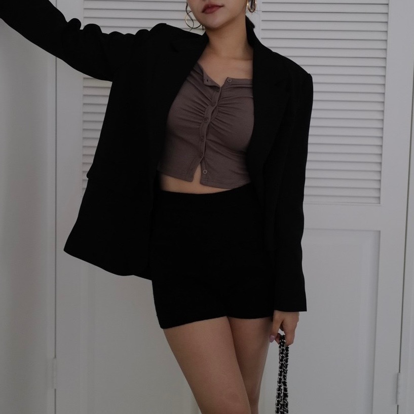 FOR mia｜WTE胸抓皺顯瘦羅紋上衣-細節圖4