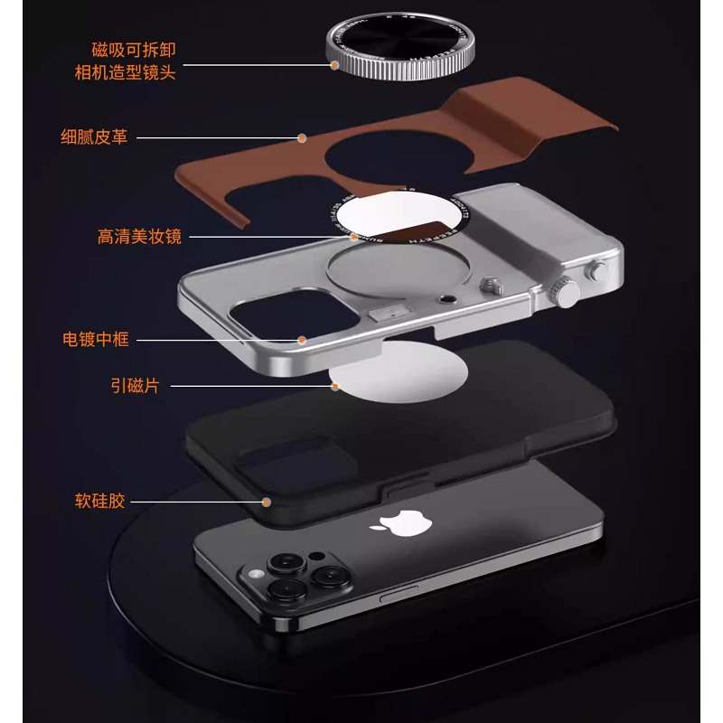 【全新商品】可拍照 復古相機造型 手機殼 磁吸 無線充 自拍鏡  iPhone12 Pro Max-細節圖6