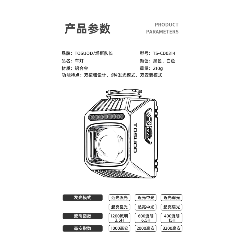 【全新商品】塔斯隊長TOSUOD 車燈【6.0快拆-正吊兩用】-細節圖10