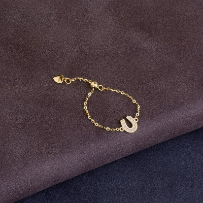 【台北奧斯珠寶】14K金戒指 U形馬蹄調節軟鏈戒 黃金珠寶首飾
